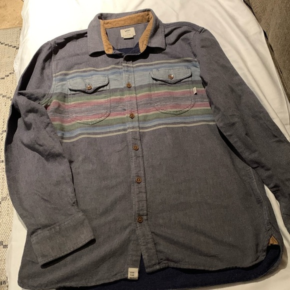 Gently Loved Mens Denim Striped Long Sleeve  Shirt Some Corduroy by Vans - Picture 1 of 10